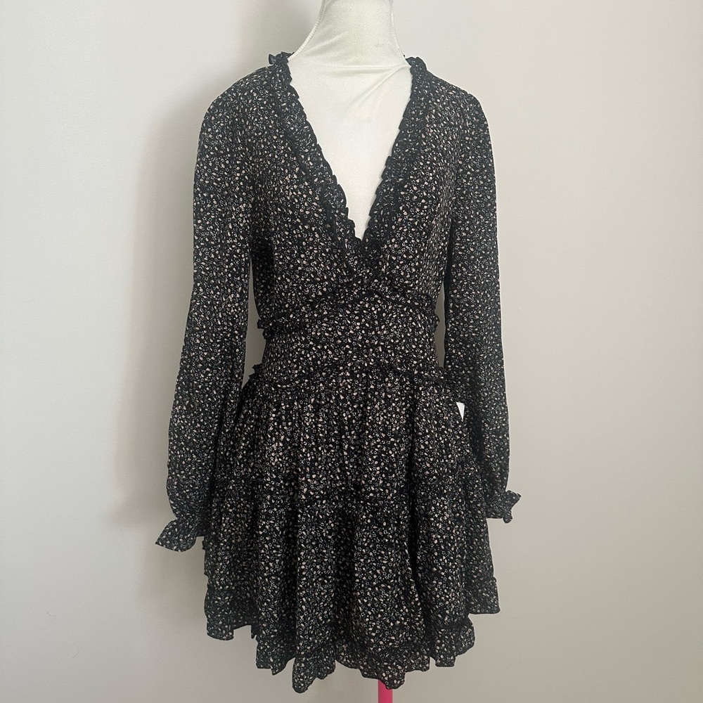 Lulu's Black and White Smocked Sundress with Bishop Sleeves